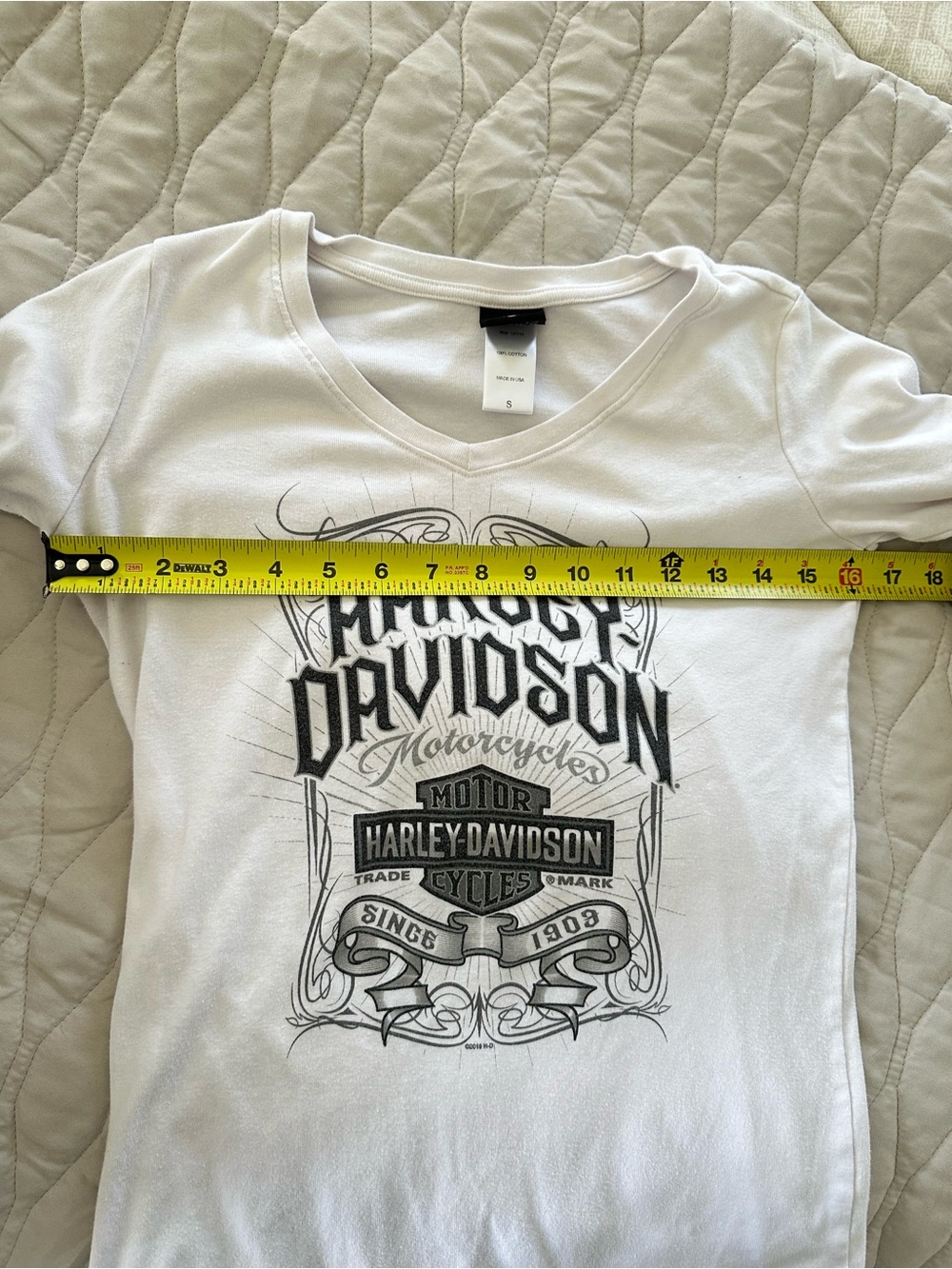 Harley-Davidson Women’s White Black Long Sleeve V-Neck Shirt Biker Streetwear Sm - Picture 7 of 9